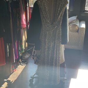 JAYGODFREY Silver Sequin Long Sleeve Dress